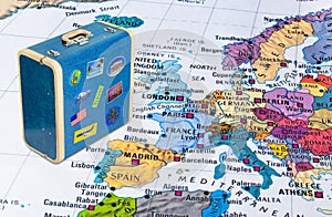 Europe map and travel case with stickers my photos