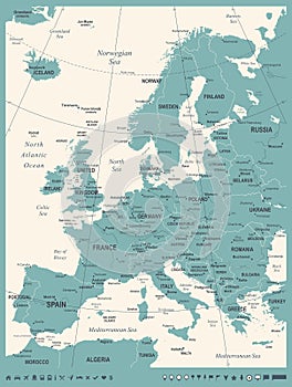 Europe Map - Vintage Vector Illustration