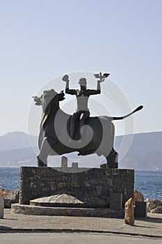 Europe Statue sitting on a bull from Agios Nikolaos on Crete island