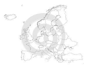 Europe outline silhouette map with countries