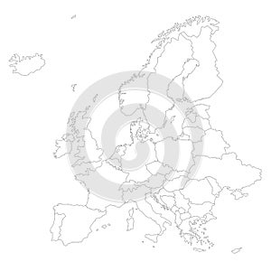 Europe outline silhouette map with countries