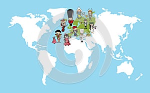 Europe people cartoons world map diversity illustr