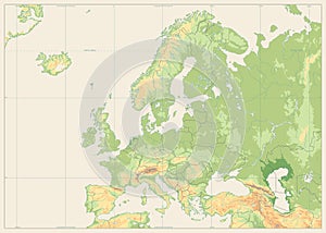 Europe Physical Map Isolated on Retro White. No text