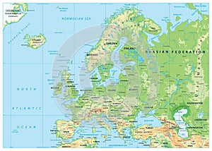 Europe Physical Map. No bathymetry