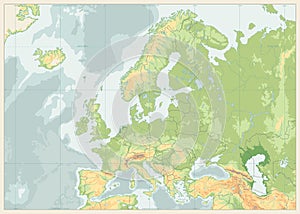 Europe Physical Map. Retro Colors. No text