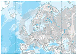 Europe Physical Map. White and Gray. No text