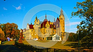 Europe Poland January 1.2019: A decorated castle wall; Ksiaz is a castle in Silesia