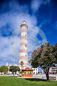 The lighthouse of Barra, Farol da Barra. At the entrance to the Aveiro lagoon photo