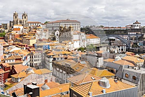 The Porto Cathedral and traditional tile roofs. photo