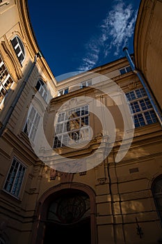 Europe renaissance architecture vertical photo facade exterior building foreshortening from below