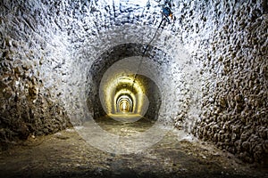 Lights in a mine salt tunnel photo