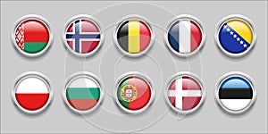 Europe Round Flags Set Collection 3D round flag, badge flag, Belarus, Norway, Belgium, France, Poland, Bul
