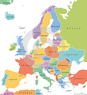 Europe single states political map