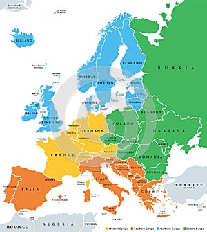 Europe subregions, geoscheme for statistical purposes, political map photo
