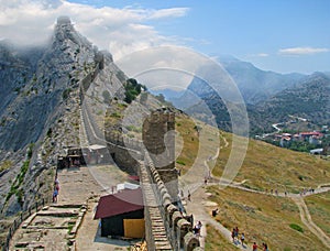 Europe. Ukrainian riviera. Crimea. Region of Sudak seaside city. Coastline of Black sea. Beautiful seascapes view with Genovensis