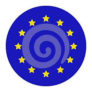 Europe Union emblem pictogram. Vector design of yellow stars, arranged in circle on blue round background.