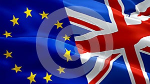 Europe and United Kingdom Flag Wave Loop waving in wind. European Union vs UK Flag background. Brexit EU Great Britain Flag Loopin