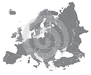 Europe vector high detailed political map with regions borders. All elements separated in detachable layers