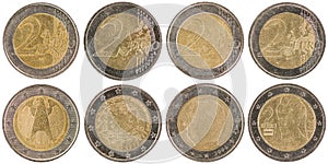 European 2 Euro Coins front and back isolated on white backgro