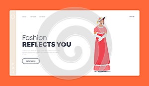 European Antique Fashion Landing Page Template. 19th Century Lady, Victorian English or French Woman Wear Elegant Gown