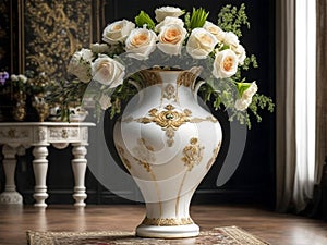 The European antique white vase full of Flowers