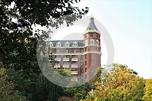 European architecture with red brick walls