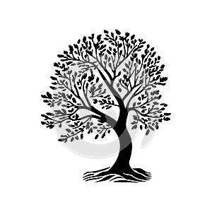 European ash Icon hand draw black colour tree day logo symbol perfect