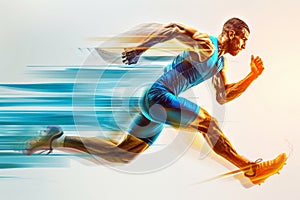 European athlete in motion against white background symbolizing dedication and intensity