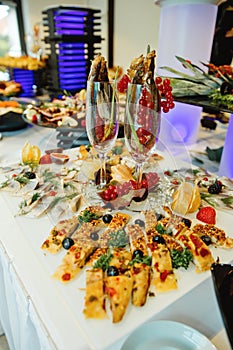 European buffet catering food. Various seafood. Celebration party concept. Selective focus