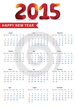 European calendar with Triangles, polygons.2015 Happy new year