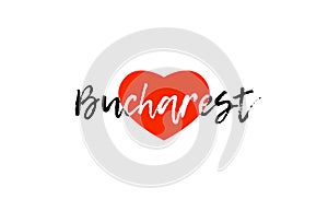 European capital city bucharest love heart text logo design