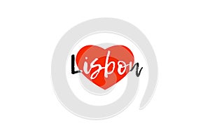 European capital city lisbon love heart text logo design