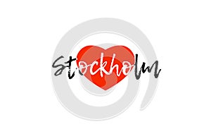 European capital city stockholm love heart text logo design