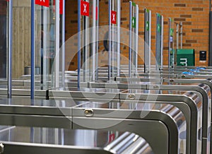 European capitals. Stockholm subway. Turnstiles details.