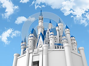 European castle with blue roof ,3D illustration