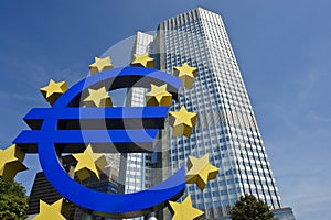 European central bank with Euro sign, Frankfurt