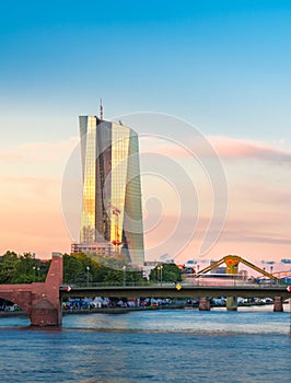 European Central Bank on twilight in Frankfurt photo