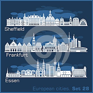 European cities - Essen, Sheffield, Frankfurt. Detailed architecture. photo