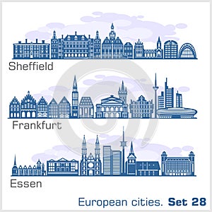 European cities - Essen, Sheffield, Frankfurt. Detailed architecture. photo