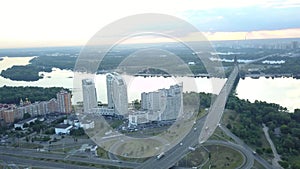 European city, capital of Ukraine. An aerial view of the new Obolon district of Kiev. A large metropolis