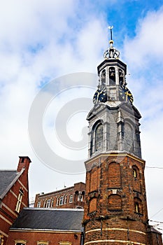 European clock tower in Amsterdam