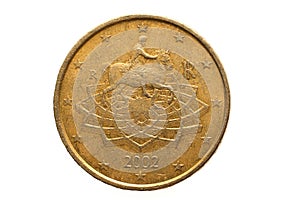 European coin with a nominal value of fifty Euro cents.