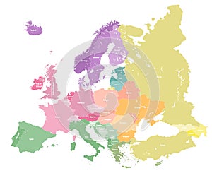 European colorful political map. All elements detachable and labeled. Vector photo