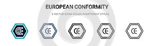 European conformity icon in filled, thin line, outline and stroke style. Vector illustration of two colored and black european