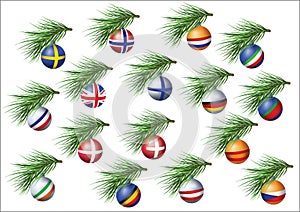 European countries flags spheres