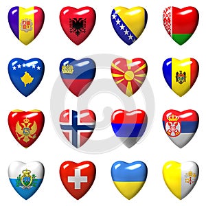 European countries flags wrapped in 3d heart
