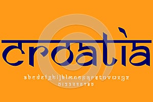 European country Croatia name text design. Indian style Latin font design, Devanagari inspired alphabet, letters and numbers,