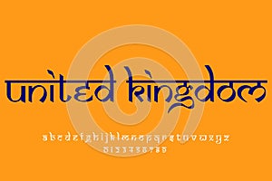 European country United Kingdom name text design. Indian style Latin font design, Devanagari inspired alphabet, letters and