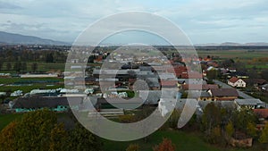 European countryside from the air, village in pannonian plain, Dravsko polje, Slovenia