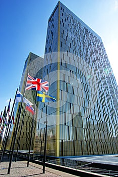 European Court of Justice in Luxembourg with couple of flags